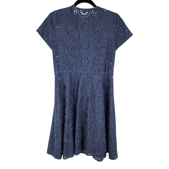 Shoshanna Blue Button Front Denim Blue Eyelet Short Sleeve Dress Size 4 - Picture 3 of 3